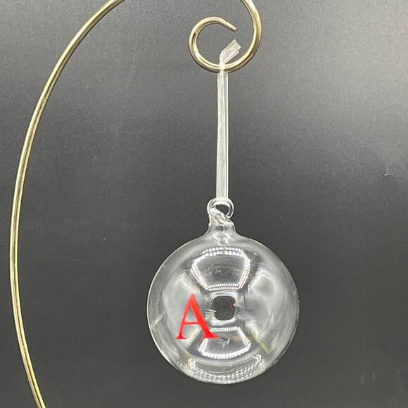 Solid Clear Glass Letter A Monogram Hand Blown Christmas Orb Ball Ornament - Picture 3 of 6